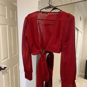 Maroon red cropped blouse